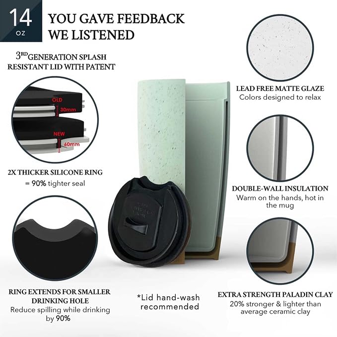 Mora Double Wall Ceramic Coffee Travel Mug