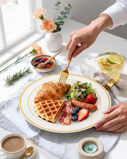 bUCLA 150PCS Gold Plastic Dinnerware Set Disposable