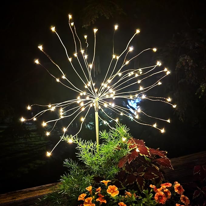 FOOING 8 Pack Solar Garden Lights Solar Firework Lights Waterproof, 200 LED