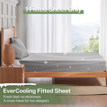 MR&HM California King Fitted Sheet, Ultra-Soft Rayon Derived from Bamboo & Polyester Blend, Silky & Breathable, 15" Deep Pocket with Elastic Straps, Cooling Fitted Sheet for Hot Sleepers, Silver Grey