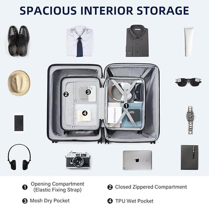Hard Shell Suitcases Expandable Travel Luggage Sets 2 Piece, Carry on and Check in Luggage Lightweight Suitcase Set 2 Piece with Wheels Cup Holder Charger Built in (White, 20/28)