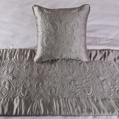 The HomeCentric Decorative Silver Full 68 x 18 inch Bed Runner with Matching Pillow Cover, Satin Quilted Bed Scarf, Abstract Modern - Silver Soft