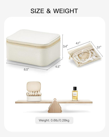 Vlando Graduation Gifts for Her,Travel Jewelry Case with 8 Velvet Jewelry Bags Jewelry Travel Organizer Box for Girls Jewelry Box for Rings Earrings Brides Gifts Birthday Gifts for Women Teen(White)