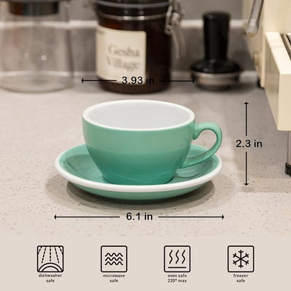 Loveramics Cappuccino Cup with Saucer, 8 oz Ceramic Coffee cup with Round Bottom