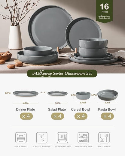 Famiware Milkyway 16-Piece Stoneware Plates and Bowls, Dark Gray | Dinnerware