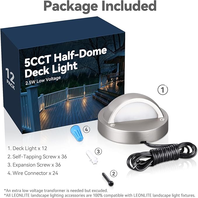 LEONLITE 12-Pack Update 5CCT LED Low Voltage Deck Lights, 180LM 3.5inch