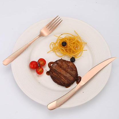 Hammered Flatware Set Copper/Rose Gold Silverware 20 Piece Stainless Steel