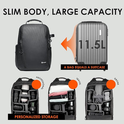 TARION Camera Backpack Waterproof Bag - 12.5L Slim DSLR Backpack with 14'' Laptop Compartment Rain Cover Slim Photography Bag for Men Women Photographers for DSLR SLR Lens Black TRL
