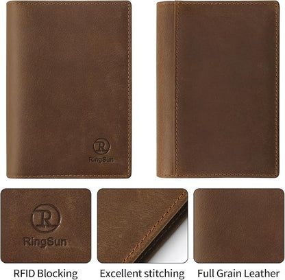 Ringsun Leather Passport Cover for Men Women, RFID Passport Wallet Case Travel Passport Holder for Family