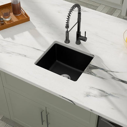 Dcolora 18 Inch Quartz Composite Black Wet Bar Sink Undermount Small Prep Granite Composite Kitchen Sink RV Single Bowl Under Counter, 18"x 16", DC-GU7746