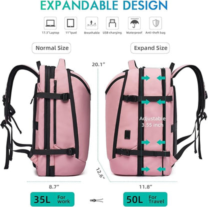 Travel Backpack for Women, 50L Carry On Backpack, Expandable Flight Approved Water Resistant Luggage with 3 Packing Cubes & USB Port, Laptop Backpack Fits 17.3 Inch Notebook