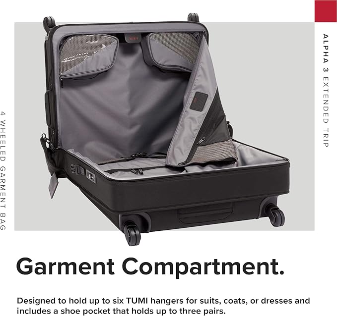 TUMI - Alpha Extended Trip 4 Wheeled Garment Bag - 4-Wheeled Clothing Bag for Hanging Suits, Dresses & Coats - With TSA Lock - Black