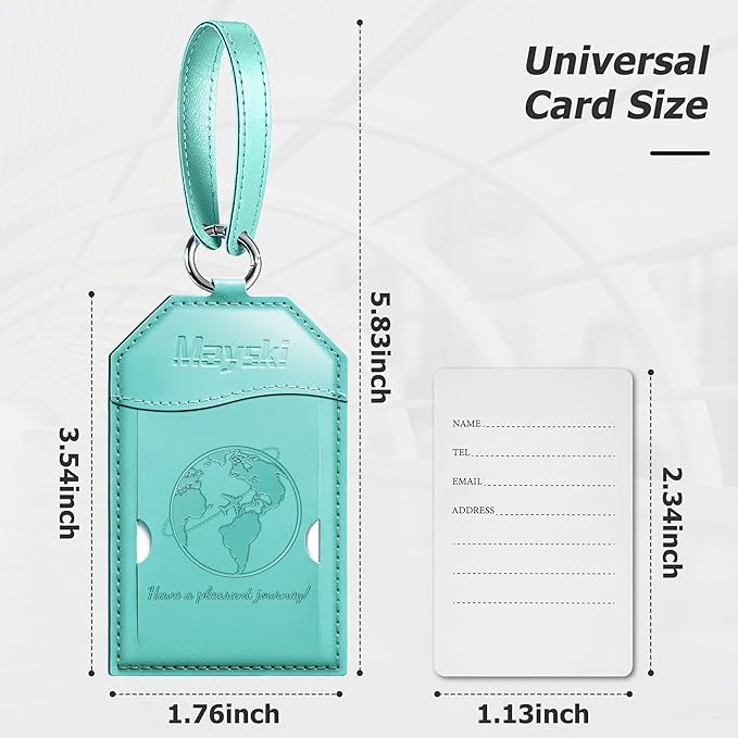 Mayski Luggage Tags for Suitcases 3 Pack Suitcase Bag Tags, TSA Approved, Metal Buckle, Bag Tags with Name ID Card Travel Essentials, Cyan Global