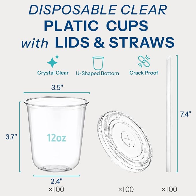 Homestockplus 100 Pack 12 oz BPA-Free Clear Plastic Cups