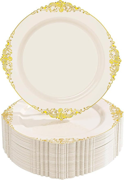 Nervure 100Pcs 10.25'' Ivory Plastic Plates, Party Plates
