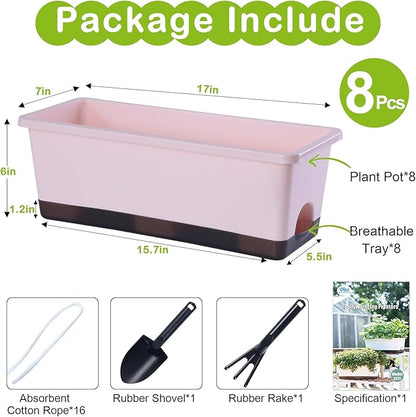 Window Box Planter 8 Pcs, 17 Inches Rectangle Flower Pots