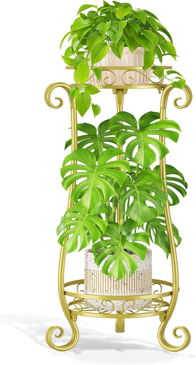 LASZOLA 2 Tier Gold Metal Plant Stand