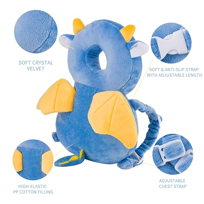 Baby Head Protector Backpack, Toddler Toddler Head Protector, Toddler Head Protector Padded Backpack Elasticated Carrier Wear (Dragon)