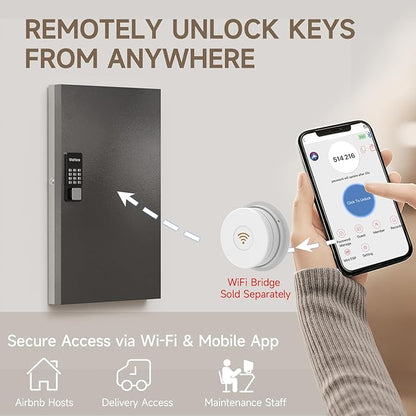 WeHere 96 Key Lock Box Wall Mount, APP Bluetooth/OTP/Wi-Fi/Fixed Code/Key Unlock, Smart Key Cabinet with Key Tag, Key Organizer Holder Box, Key Management Directory for Office, Valet, Realtor, Hotel