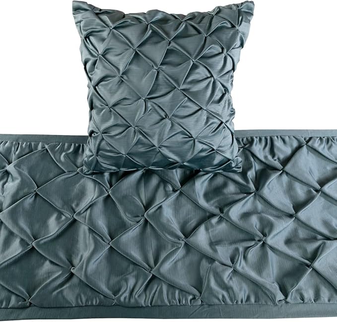 The HomeCentric Decorative Blue Full 68 x 18 inch Bed Runner Without Pillow Cover, Satin Pintucks Bed Scarf, Solid Color Modern - Satin Nights