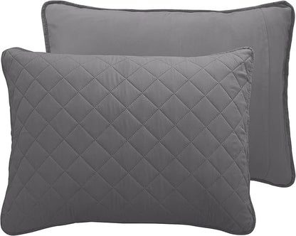 Easy-Going Queen Plus Size Reversible Quilt Set with 1 Quilt and 2 Pillow Shams, Soft Bed Quilt Cover, Water Resistant Lightweight Microfiber Bedspread, Stain Resistant, Gray/Light Gray