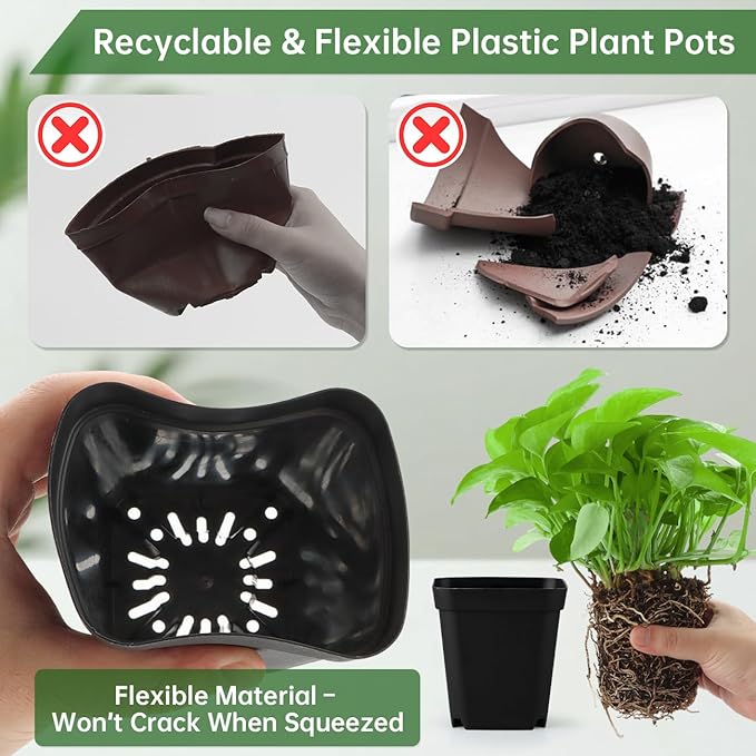 100 Pack Plant Nursery Pots 3.15 Inch, Durable Square Seedling Pots