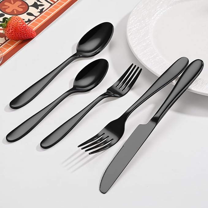 40-Piece Black Silverware Set, Flatware Set