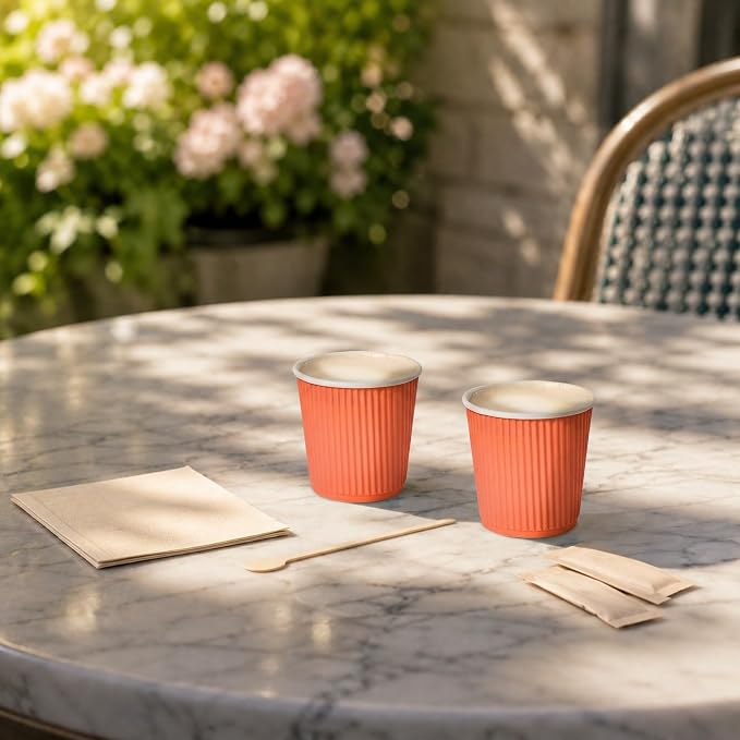 Restaurantware 4 Ounce Ripple Wall Disposable Coffee Cups, 500 Insulated Orange
