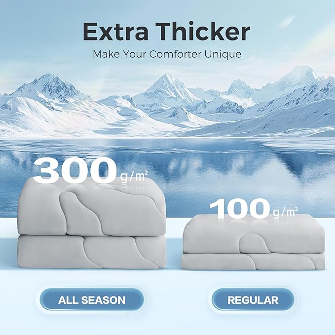 EASELAND All Season Cooling Comforter Queen, Cold Touch Fabric Absorbs Body Heat, 300GSM Super Soft, Cooling Blanket for Night Sweats Hot Sleeper (Gray-All Season, Queen(90"x90"))