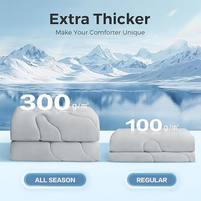 EASELAND All Season Cooling Comforter Queen, Cold Touch Fabric Absorbs Body Heat, 300GSM Super Soft, Cooling Blanket for Night Sweats Hot Sleeper (Gray-All Season, Queen(90"x90"))