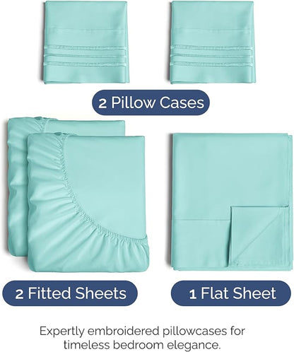 Split King Size 5 Piece Sheet Set - Comfy Breathable & Cooling Bed Sheets Set - Hotel Luxury Bedding for Women, Men, Kids, Teens, Boys & Girls - Deep Pockets, Soft, Wrinkle Free - Oeko-Tex - Spa Blue