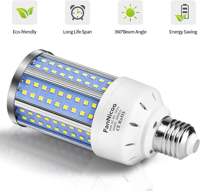 2-Pack 200W Equivalent LED Corn Light Bulb 3000 Lumen 6500K Cool White Daylight
