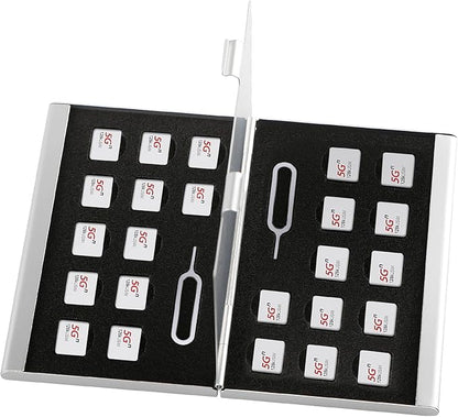 Aluminum SIM Card Case, 26Slots Ultrathin SIM Card Holder, Fit for 24 Nano sim Card and 2 Cell Phone Eject Pin Slots, Silver