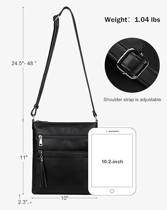 MASINTOR Crossbody Purses for Women, Multi Pocket Casual Crossbody Bag, Adjustable Strap Shoulder Bag with Tassel