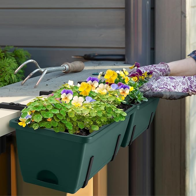 smusei 4 Pack Railing Planter Box Window Boxes Planters