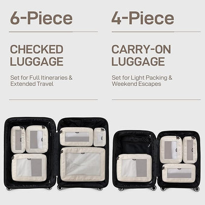EPICKA TripCozy Compression Packing Cubes - 6 Set Durable Travel Organizer Bags with Mesh Top, Expandable Travel Accessories for Carry on, Luggage, Suitcase, Backpack (Beige)