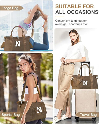 Birthday Graduation Gifts for Daughter,Initial Travel Duffel Bag Sports Gym Bag for Girls Teen Kids Birthday Gifts,Personalized Weekender Bag Carry On Tote Bags Cute Overnight Bag for Women(Brown, N)