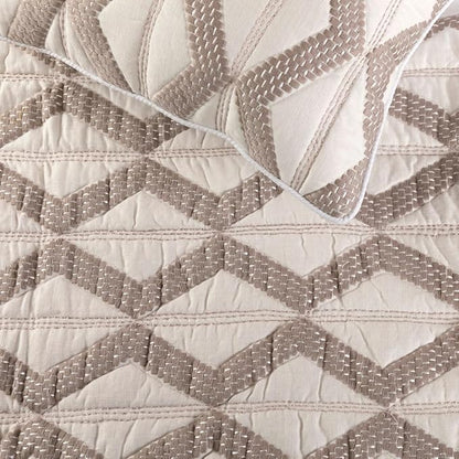 The HomeCentric Ivory Bed Runner, Queen Size 74"x18" Decorative Bed Runner with Matching Pillow Cover, Ivory & Taupe Linen Bed Scarf in Quilted Pattern & Linen Embroidery - Pattern Flatter