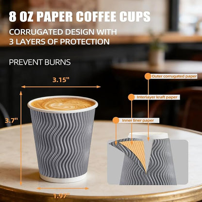 BYSNOW 100 Pack 8 oz Paper Coffee Cups