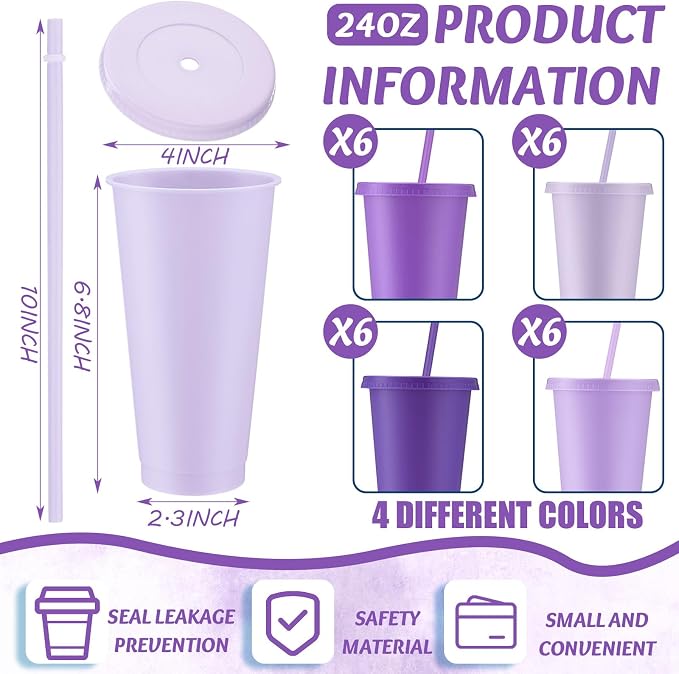 Skylety 24 Pcs Purple Plastic Cups