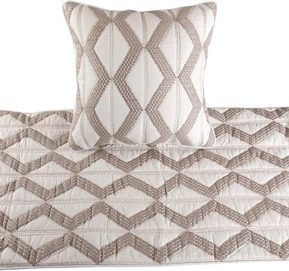 The HomeCentric Ivory Bed Runner, Queen Size 74"x18" Decorative Bed Runner with Matching Pillow Cover, Ivory & Taupe Linen Bed Scarf in Quilted Pattern & Linen Embroidery - Pattern Flatter