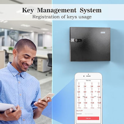 WeHere Key Lock Box, Wall Mount Key Cabinet With 16 Key Tags & Combination Lock - Mini ERP - Great for Valets, Hotels and House Keeps