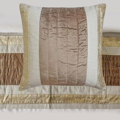 The HomeCentric King/Queen/Twin Beige Luxury Twin 53"x18" Bed Runner with One Pillow Cover, Velvet & Patchwork Bed Scarf on Velvet Fabric - Luxe Velvet Lines