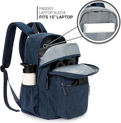 ZORFIN 26L Backpack for College, and Travel: Corduroy Bookbag - Midnight Blue