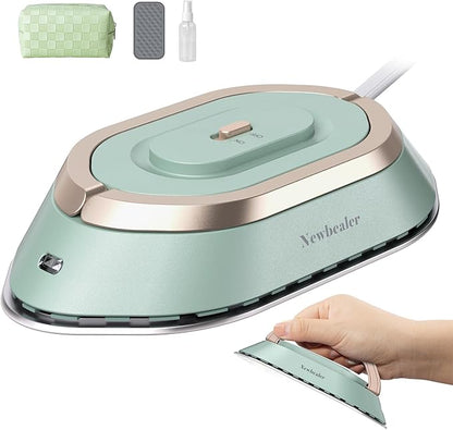 Newbealer Travel Iron with Global Voltage, 100-240V Mini Dry Iron for Clothes (No Steam), Max 300W, 60s Heat Up, 302℉ Non-Stick Ceramic Soleplate, 0.8lbs Ultra-Lightweight (Green)