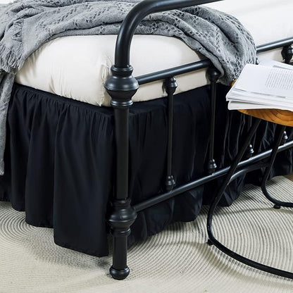 Bed Skirt Full Size Ruffled Bed Skirt with Split Corners, 14 Inch Drop Dust Ruffle Bed Skirts with Platform, Black