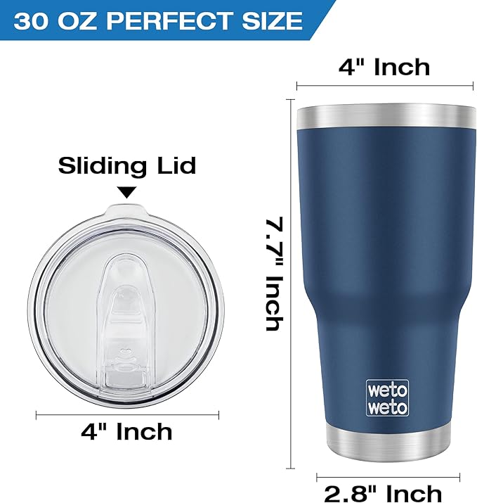 WETOWETO 30oz Tumbler with Lid, Stainless Steel Vacuum Insulated Water Coffee Tumbler, Double Wall Powder Coated Travel Mug Thermal Cup for Home Outdoor (Navy Blue, 1 Pack)