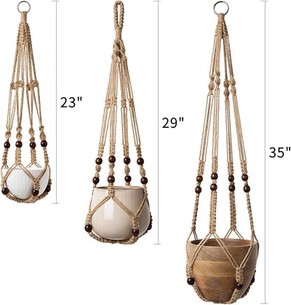 Mkono 3 Pack Macrame Plant Hangers Indoor Different Size Hanging Planter Basket