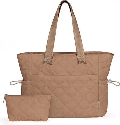 TOPEAST Tote Bag for Women, Large Puffer Tote Bag with Zipper, Lightweight Work Bags for Women, Quilted Bags for Nurse Travel