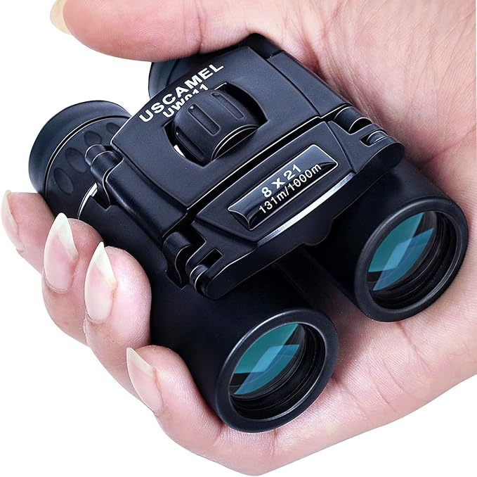 USCAMEL Binoculars for Adults and Kids 8×21 High Powered Compact Binoculars BAK4 Prism Easy Focus - for Bird Watching, Outdoor Use, Hunting, Travel (Black)